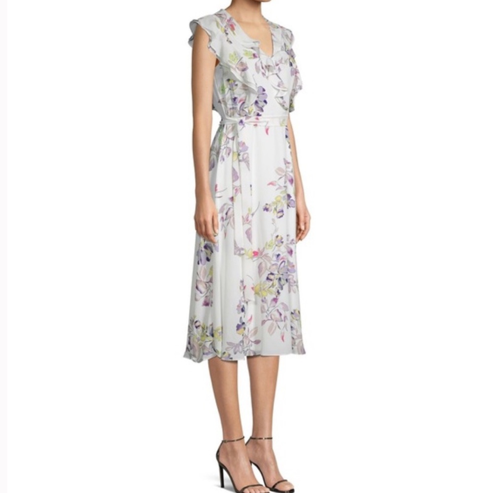 Donna Karen floral white midi dress size 12